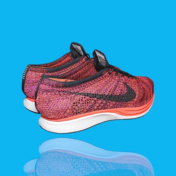 Nike Mens Flyknit Racer Running Shoe Sz 11 Acai Berry/Pink/Orange 526628-008 GUC - Picture 5 of 12